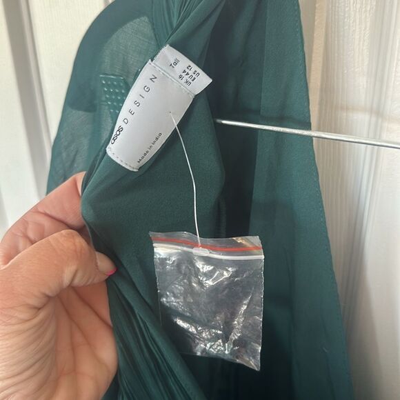 Asos Design Bridesmaid Ruched Bodice Drape Maxi Dress Wrap Waist In Forest Green - Picture 11 of 11